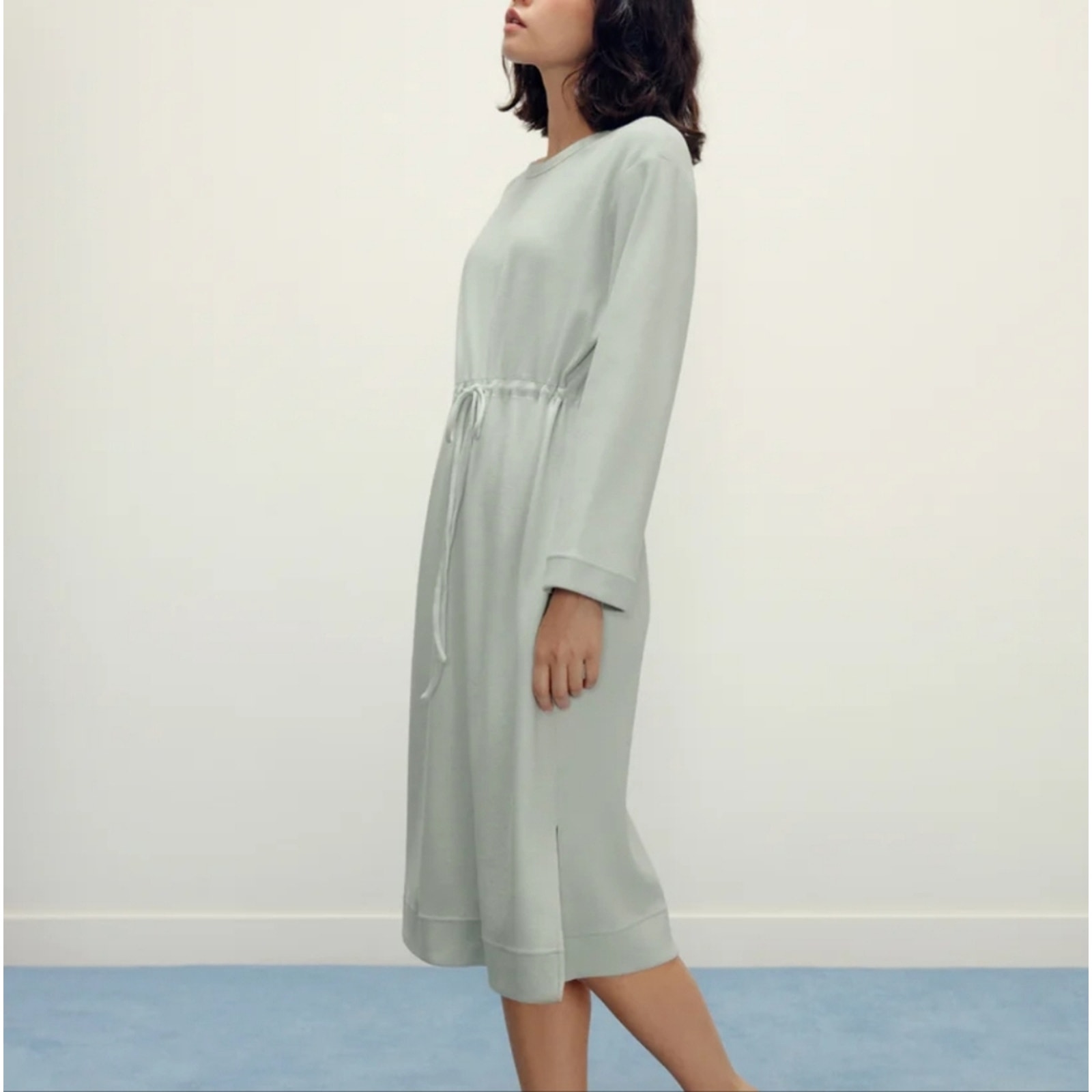 Nwt Neiwai Gray Violet Ribbed Knit Drawstring Long Sleeve Lounge Dress Medium — image 3 of 8